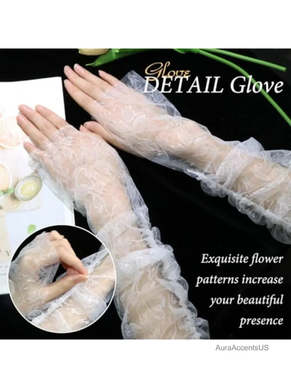 Lace Floral Gloves Fingerless Elbow Length Wedding Hand Accessories